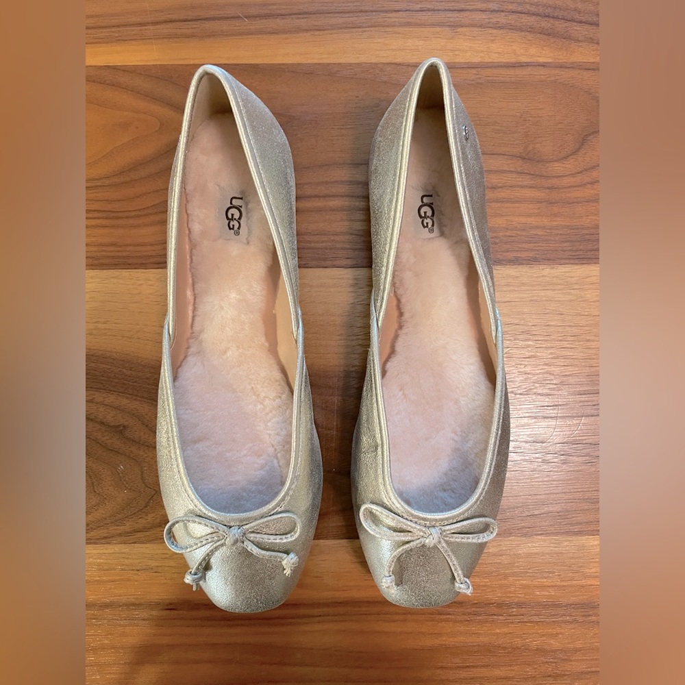 UGG Lena Gold Leather Flat